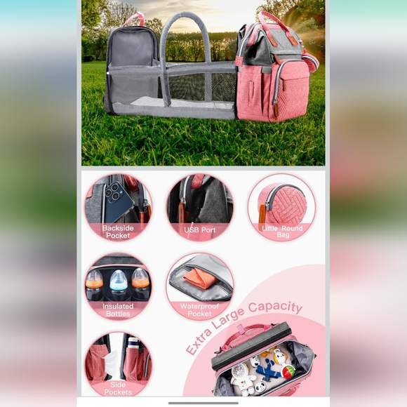 Brand New Pink and Gray Diaper Bag with Changing Station - Picture 2 of 4